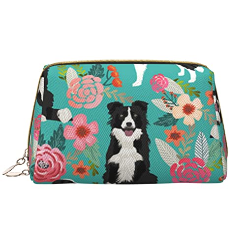 Trousse de maquillage Border Collie PSVOD en cuir blanc à motif floral pour vos cosmétiques