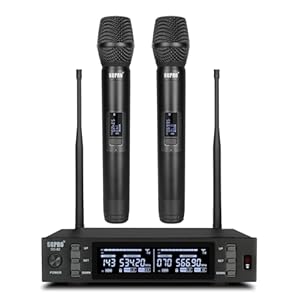 Dual Wireless Microphone System – Metal Handheld Mics & Receiver, Adjustable UHF Channels 520-590 MHz Range, Antenna Diversity, Ideal for Professional Audio and Events