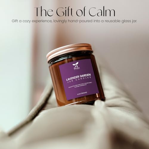 Image of 100% Natural Soy Wax Lavender Jar Candle, 180g, 40+ Hour Clean Burn, Essential Oil Aromatherapy Candle, Smoke-Free Eco-Friendly Home Fragrance, Aesthetic Glass Jar Gift Candle