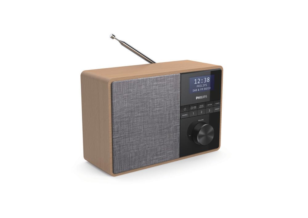 Philips Audio TAR5505/10 Radio Portable, Radio de Cuisine (Bluetooth, Étui Bois, Radio Dab+, Diaphragme 3 Pouces à Large Bande, Minuteur de Cuisine, Fonctionne sur Réseaux Ou à Piles, Noir