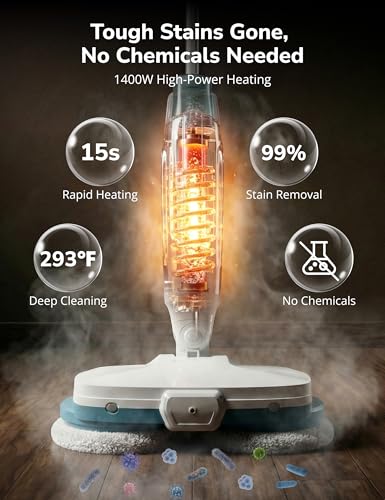 Image of Aspiron Steam Mop, 10-in-1 Steam Mop and Handheld Steamer, 15s Heat-Up, Self-Rotating Scrub Pads, 2 Steam Modes with Spray,500ML Removable Tank,LED Light,Floor Steamer for Hardwood,Tile, Carpet,Car