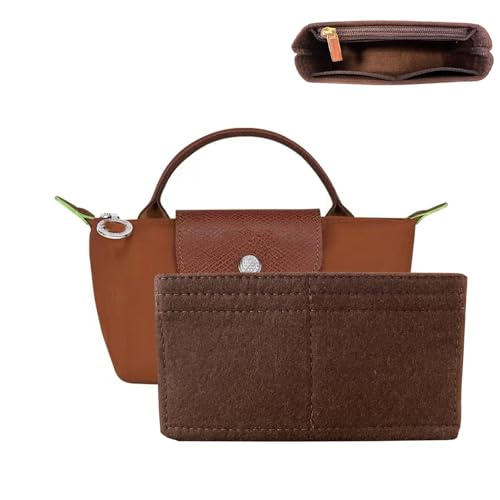 RYYXZXL Bag Organizer for Long champ Small Handbags Timid Bag Storage and Organization Inner Pocket Liner Felt-Mini Size (Brown)
