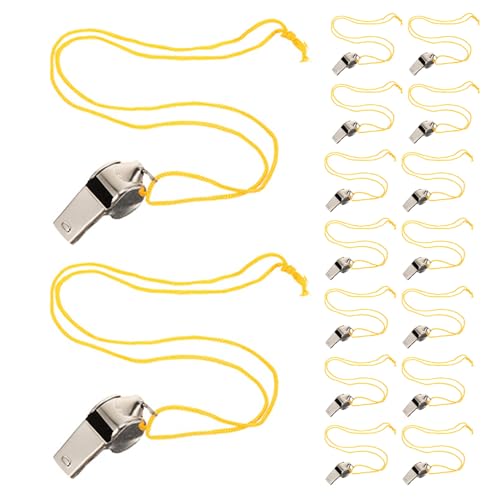 20 silbatos metálicos con cordón amarillo juego para entrenadores miniatura 1
