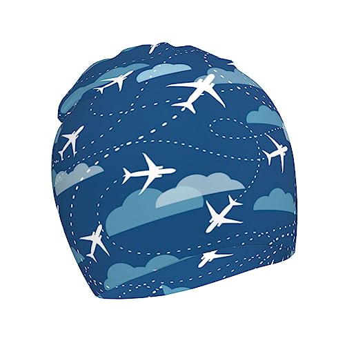 Rqzwdq Airplane Aircraft Plane Pattern Kids Beanie Hats Warm Knit Beanie Cap Skull Caps Gifts Decor for Boys Girls White