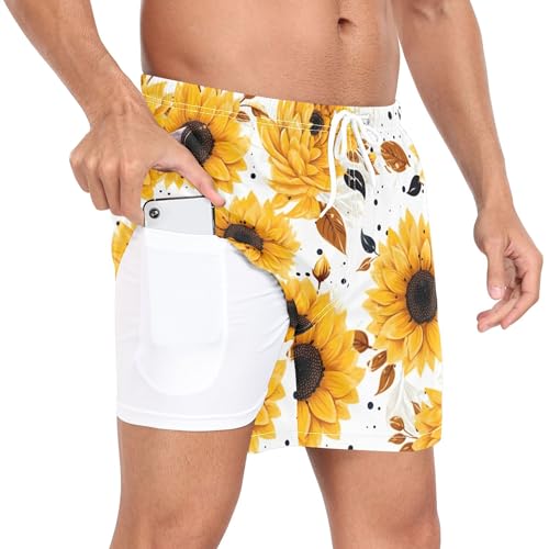 xigua Vintage Sunflowers Mens Swim Trunks with Liner, 5 inch Quick Dry Mens Boardshorts for Beach2