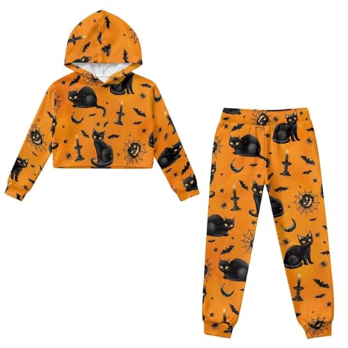 Girls Crop Sports Hoodies Outfits,Cuffed Jogger Sweatpants and Long Sleeve Breathable Polyester Hoodie (4-13Y)