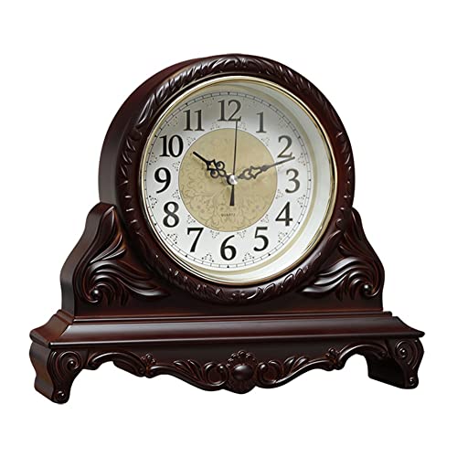 LUOYAOB Vintage Kaminuhr Manteluhren, Vintage Farmhouse Tischuhr, stille, nicht tickende Batterieuhr, rustikales Wohnkultur, Wohnzimmer Retro Haushalt Vintage Uhren Desktop Dekoration (Color : Bruin)