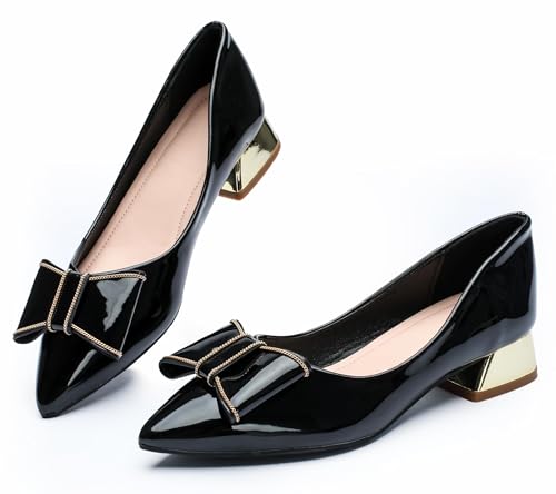 Women's Low Block Chunky Heels Pumps Shoes Pointed Toe Closed Toe Work Pumps Comfortable Slip-on Heels