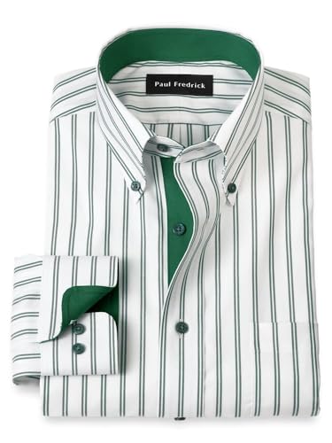 Paul Fredrick Men's Classic Fit Comfort Stretch Non-Iron Stripe Dress Shirt