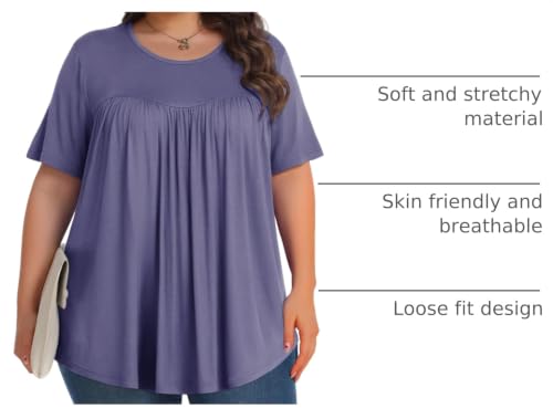 Image of Tencede Womens Plus Size Tops Tunic Short Sleeve Crew Neck Shirts Casual Soft Blouse 1X-5X