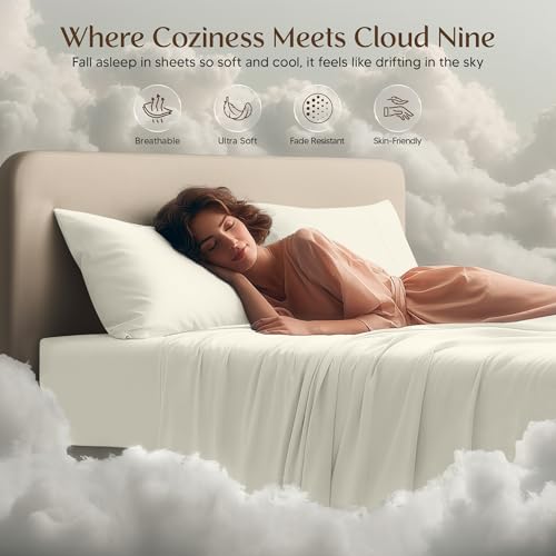 Image of Utopia Bedding Queen Size Sheet Set - 4 Piece Bed Sheets, Soft and Breathable Microfiber, Includes 1 Fitted Sheet, 1 Flat Sheet and 2 Pillowcases - Oeko Tex (Ivory)