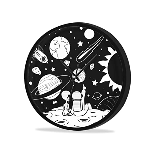 Reloj circular ornamental de astronauta, cuarzo de calidad, funciona con pilas, reloj de pared redondo, para el hogar, oficina, aula, escuela, silencioso, sin tictac, frontal de cristal ABS.