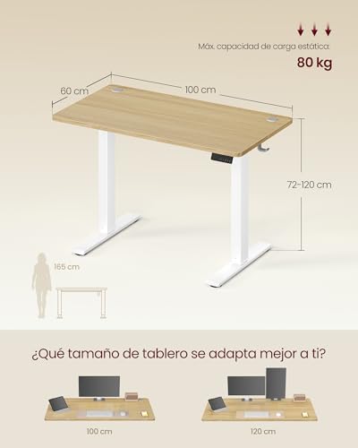 VASAGLE Escritorio Eléctrico Ajustable en Altura, Escritorio para Ordenador, Recordatorio de Sedentarismo, Función de Memoria con 4 Alturas, para Oficina, 100 x 60 cm, Roble Dorado LSD310YA03 - imagen 3
