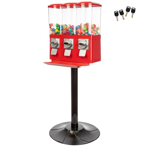 Image of Great Northern Popcorn 3 Compartment Gumball Machine, Red | Triple Vending Machine Candy Dispenser for Bubble Gum Balls, Capsules, or Candy for Business or Home