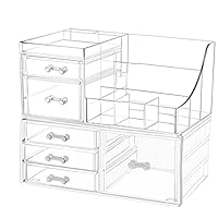 Cq acrylic 2 Pack Clear Makeup Storage Organizer,Stackable 6 Drawers Make Up Organizers,Cute Desk Organizer for Vanity Jewelry,Hair Clip,Beauty,Skincare Product Bathroom Counter Organizers and Storage