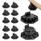 12 Pack Stelzlager Höhenverstellbar, Selbstnivellierend für Terrassenplatten & Dielen, Verstellbare Terrassenlager (30-60mm), Unterkonstruktion für Platten, 550kg Tragfähigkeit, Schwarz