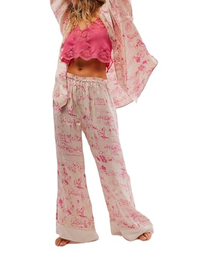 Argeousgor Women Floral Pajama Sets Silk Satin Lounge Set Long Sleeve Button Down Shirt Pants 2 piece Pjs Sleepwear