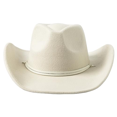 Lanzom Women Men Retro Felt Wide Brim Western Cowboy Cowgirl Hat Dress Up Hat With Wind Lanyard thumb #2