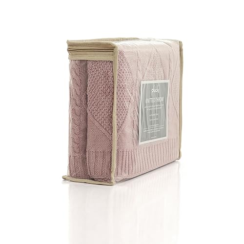 Image of Pluchi Cable Moss Cotton Knitted All Season AC Throw Blanket (125cm X 150cm) (Dull Rose)