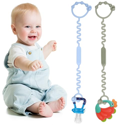 JEYORZY 2 Pcs Attache Jouet Poussette, Attache Doudou Silicone Bébé Attache Tetine Attach Accessoires pour Poussettes, Sangles de Jouets pour Bébé, Chaise Haute, Berceau, Panier, siège Auto, Panier