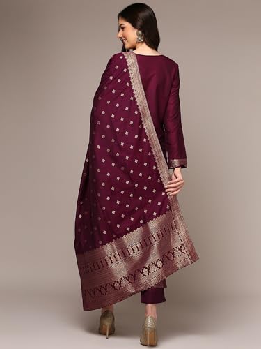 Image of Vaamsi Women's Chanderi Ethnic Motifs Woven Design Straight Kurta Pant With Dupatta With Cotton Inner