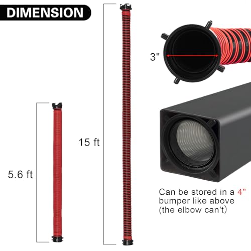 Image of 15FT RV Sewer Hose with Bayonet Fittings and 4-in-1 Adapter Elbow | EXTREME Heavy Duty 24 Mil, TPE Material, Abrasion Resistance and Crush Protection, Red