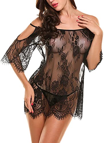 Avidlove Nuisette sexy en dentelle pour femme, Noir , L Cover
