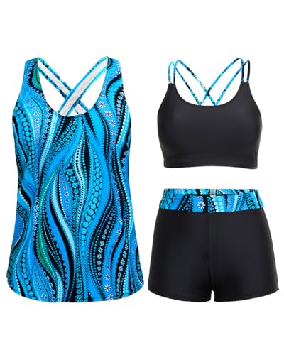 Image of Holipick 3 Piece Tankini Swimsuits for Women Tummy Control Bathing Suits Swim Tank Top with Bra Boy Shorts Teen Swimwear 2026