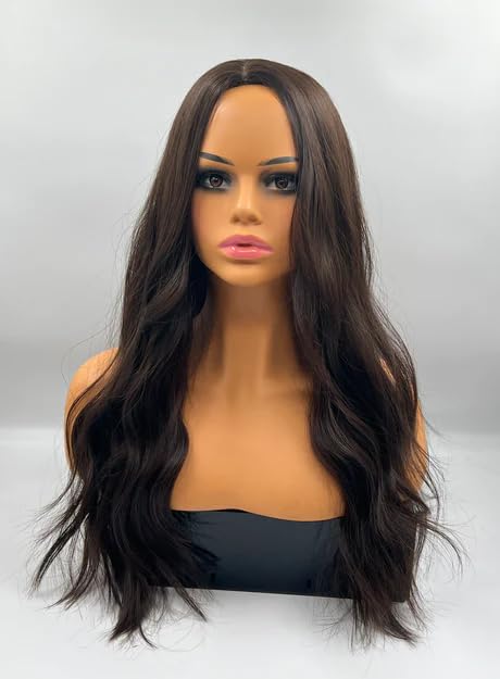 Miniatura 6 de ASHELY - Peluca rizada de color marrón oscuro, pelucas sin pegamento para mujer, pelucas de cabello largo sintético natural para uso diario (pelucas