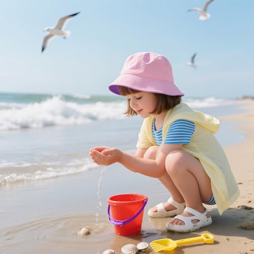 O-Kinee Sonnenhut Kinder,Anglerhut mit Lächeln Mädchen,Fischerhut Faltbar,Sommerhut Outdoor für Mädchen und Jungen,Doppelseitiger Bucket Hat für Kinder von 2–8 Jahren,Rosa und Lila