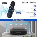 2 Pcs Wireless Lavalier Microphone for iPhone iPad Android with Charging Case 7H Clip on Lapel Microphone Wireless for Video Recording Vlogging, YouTube, Interview, 3 Mode Denoise, 70ft - Image 2