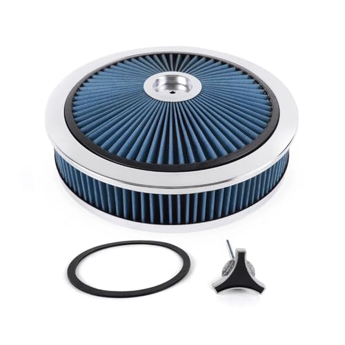 Filtre à air rond chromé de 14x3 pouces lavable et réutilisable pour carburateur 5-1/8 OFI149 Blue