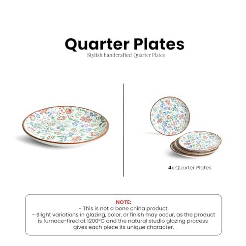 Image of ExclusiveLane 'Spring Garden' Handcrafted Ceramic Quarter Plates Small Side Snack Plates (Set of 4, Microwave Safe, Dishwasher Safe)