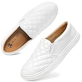 NCCB Women's Slip-On Loafers with Memory Foam Cushioning - Lightweight Casual Sneakers for All-Day Comfort White