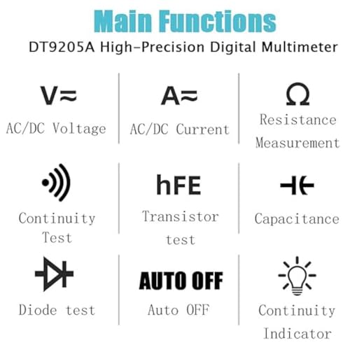Image of DT-9205 Digital Multimeter | Auto & Manual Ranging | AC /DC Voltage, Current, Resistance, Continuity, Diode, Transistor Test | Portable Handheld LCD Meter for Electronics & Home Use