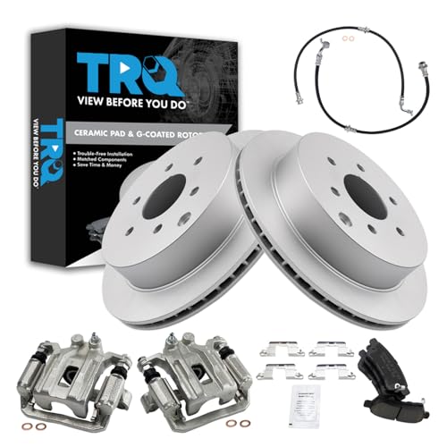 Image of TRQ Rear Brake Pad and Rotor Set Ceramic Coated Rotors Calipers Compatible with 2005-2019 Nissan Frontier