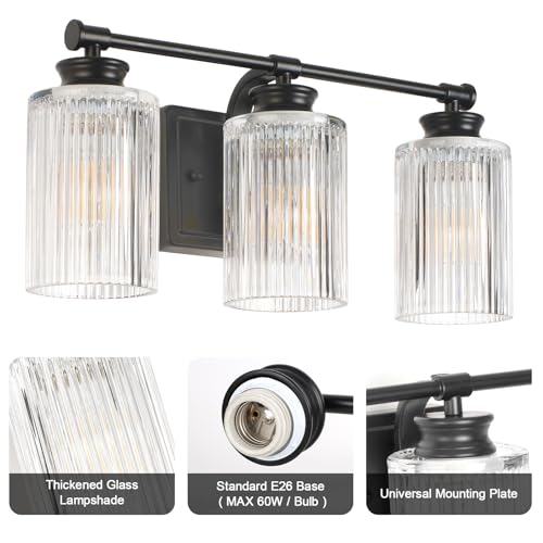 Image of Black Bathroom Vanity Light Fixtures, 3-Light Vanity Light 18 Inch