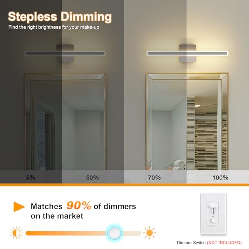 Image of 24 inch LED Vanity Lights Brushed Nickel Bathroom Light Fixture Bathroom Vanity Lights Over Mirror Vanity Lighting Fixtures 5 Color Temperature Dimmable Led Light Bar 5CCT