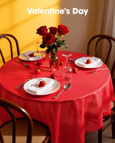 Image of Pureegg Plastic Table Cloth Disposable 10 Pack, 84'' Round Table Cloths, Valentines Day, Thanksgiving, Christmas Decorations, Fall Tablecloths, Round, Plastic Cover, Leakproof & Sturdy, Red