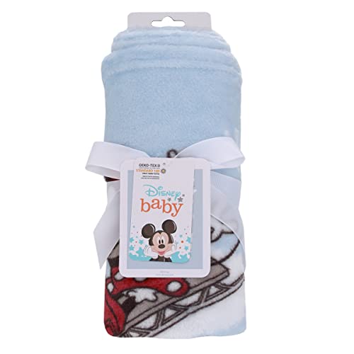Image of Disney Mickey and Minnie Mouse Blue, White and Red Winter Holiday Oh, What Fun! Snowflakes Photo Op Super Soft Baby Blanket