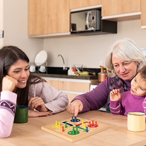 Yellow Mountain Imports PW-SL001-A 2-In-1 Reversible Wooden Snakes And Ladders, Ludo Game Set thumb #6