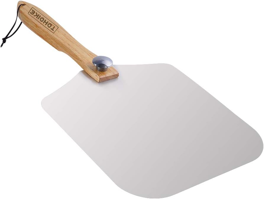 TDHDIKE Premium Aluminum Pizza Peel With Foldable Oaken Handle, 12” x 14”, Convenient To Store, Good Helper For Baking, Homemade Pizza And Bread