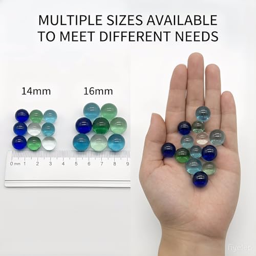 Lagincig 100Pcs Glass Marbles Set 5 Color Mix 14mm & 16mm Sizes for Marble Bounce Game DIY Decoration