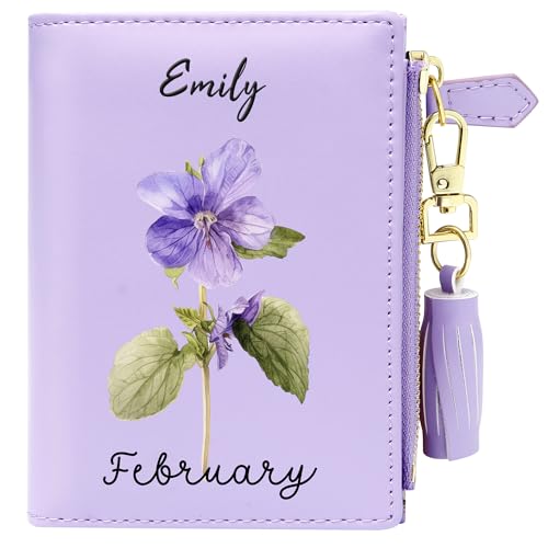 Customized Women's Wallets with Name and Flower,Holiday Gift for Women,Thanksgiving Day Gifts for Parent Grandpa,Birthday Gift for Husband/Wife