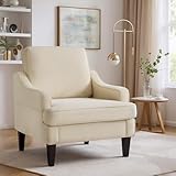 GAOHAPY Accent Chair for Living Room,Mid-Century Arm Chair Fabric Living Room Chairs,Upholstered Reading Chair for Bedroom,Single Sofa Chair with Wood Legs for Apartment,Beige