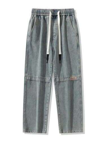 Men's Vintage Large Size Drawstring Wide Leg Denim Pants Cotton Casual Straight Jeans Trousers3