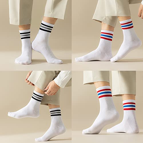 Mottee&Zconia Quarter Crew Sock For Womens/Mens Retro Vintage Old School Vibe Cotton Strips White Socks 6 Pack #TOP6