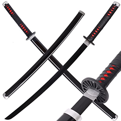 AMSWORD Wooden Anime Samurai Sword Cosplay Kids Training Knight Outdoor Indoor Weapons Samurai Fight Tool for Children PK Fencing Toy Long Pretend Game Teens Ninja