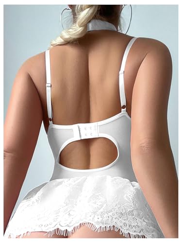 Image of SHENHE Women's Lace Babydoll Garter Lingerie Dress with Thong and Stockings Set