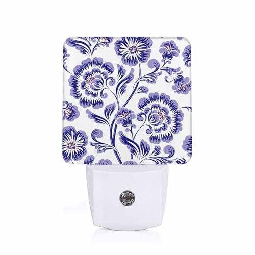 Image of LED Night Light,Beautiful Purple Flower Pattern LED Night Light Plug into Wall with Dusk to Dawn Light Sensor White Energy Efficient Nightlight for Bedroom Bathroom Hallway Living Room Kitchen